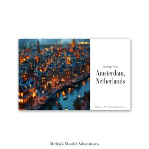 Carte postale numérique Amsterdam Pays-Bas, voyage en Europe, photographie de voyage, salutations de, carte postale téléchargeable, conception assistée par IA-01
