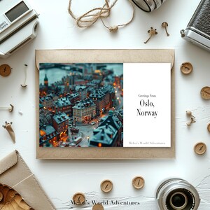 Carte postale numérique d'Oslo, Norvège, voyage en Europe, photographie de voyage, salutations de paysage urbain, carte postale téléchargeable, conception assistée par IA-01