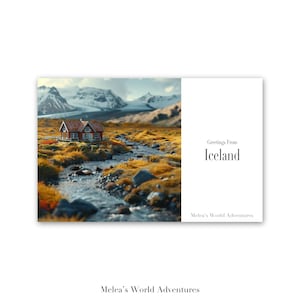 Carte postale numérique d'Islande, voyage en Europe, monde, photographie de voyage, salutations de, carte postale de paysage téléchargeable, conception assistée par IA-02