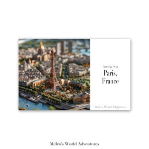 Postal digital de París, Francia. Viajes por el mundo. Fotografía de viajes por Europa. Saludos desde la ciudad. Postal descargable. Diseño asistido por IA. 05