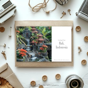 Cartão postal digital de Bali Indonésia, Viagem Ásia Mundo Viagem Fotografia Saudações da paisagem urbana, Cartão postal para download, Design assistido por IA-01