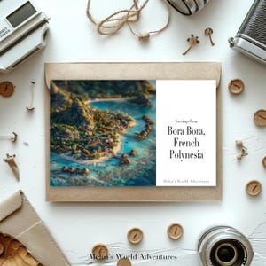 Cartão postal digital de Bora Bora, Polinésia Francesa, Oceania, fotografia de viagem mundial, saudações da paisagem urbana, design assistido por IA para download-04