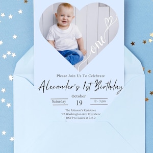 Customizable 1st Birthday Invitation - Upload Photo - Digital Invite - Printable 1st Birthday Invite - Instant Download- Personalized Invite