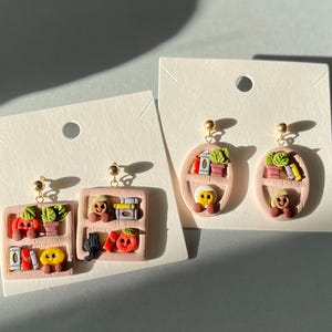 Handmade Polymer Clay Bookshelf Earrings: Gold Filled Post Dangle