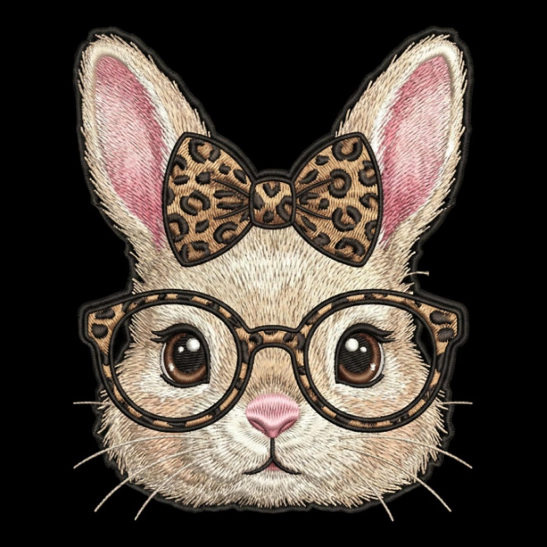 Embroidered Bunny Face PNG, Rabbit With Glasses, Leopard Bow (digital ...
