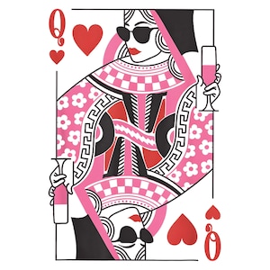 Regina di cuori PNG / Design moderno delle carte da gioco / Arte di sublimazione di San Valentino / Download digitale per l'artigianato