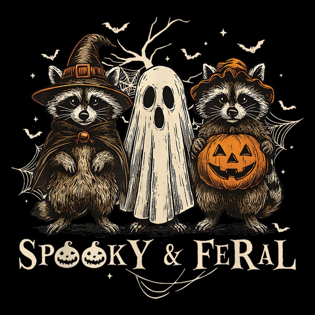 Spooky Raccoon Halloween PNG: Ghost & Pumpkin Clipart (digital Download ...