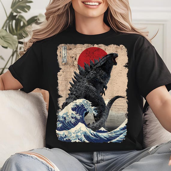 Japanese Godzilla Art PNG | Great Wave Kanagawa Digital