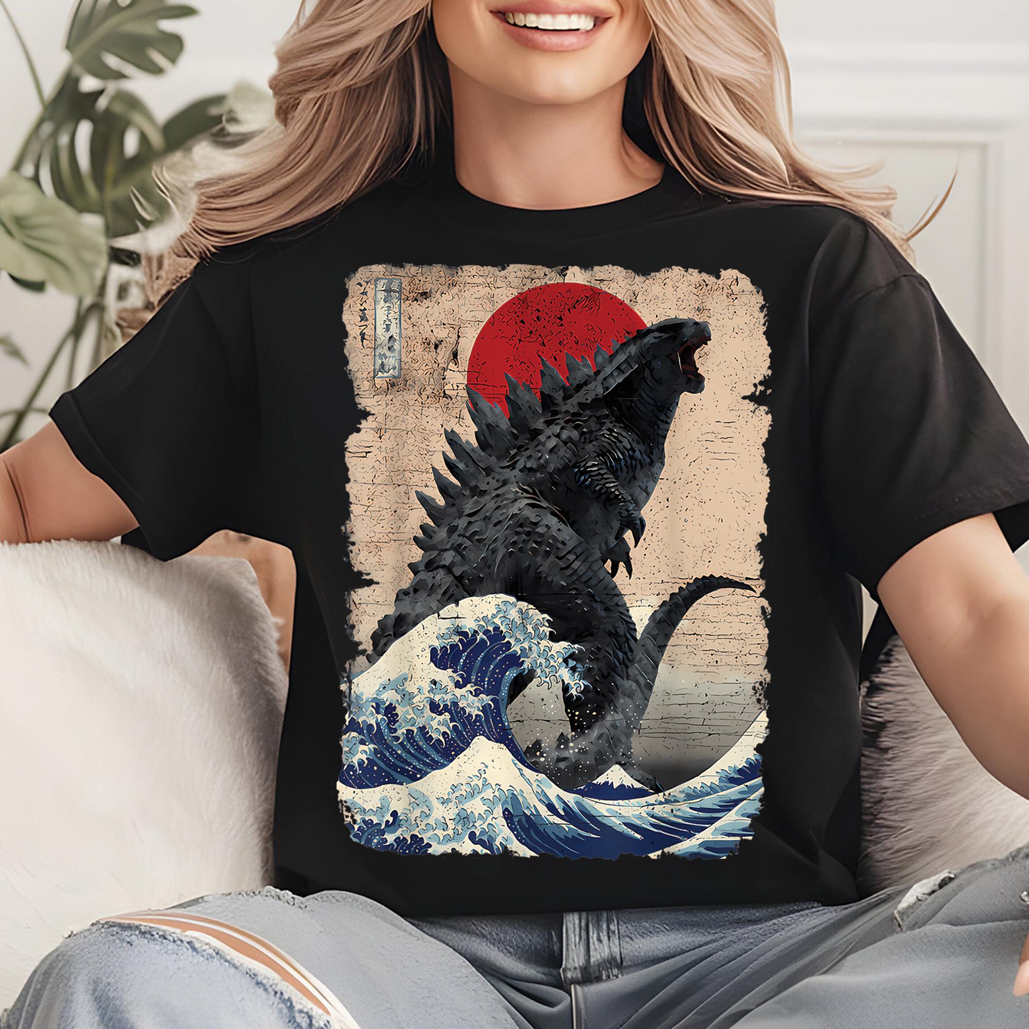 Japanese Godzilla Art PNG | Great Wave Kanagawa Digital
