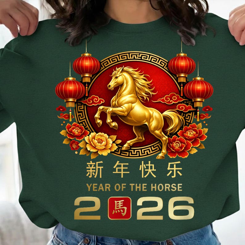 Year of the Horse 2026 PNG – Golden Lunar New Year Clipart (digital ...