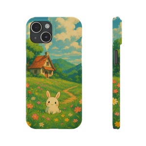 Funda caprichosa para iPhone 15 con diseño de prado inspirado en Ghibli y estética fantástica