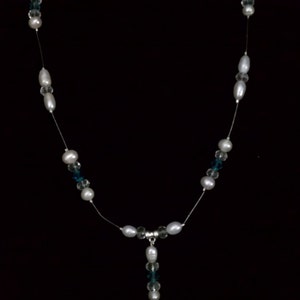 Teal and Fresh Water Pearl Floating Drop Necklace (N26)