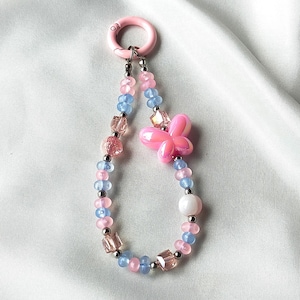 Rosa Schmetterling Handy Anhänger, Handy Armband, Handykette kawaii mit Schmetterling Muster