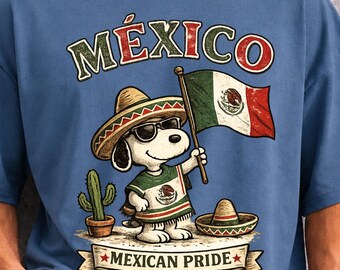 Camiseta Orgullo Mexicano, Celebración Cultural de la Herencia, Fans, Gráfico Vintage de Perro de Dibujos Animados
