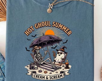 Camiseta de verano con estampado de fantasmas para fans de Summerween, estilo gótico para vacaciones en la playa.
