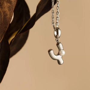 Personalized Silver Letter Pearl Necklace |3D Bubble Initial Charm Necklace |Tiny layer necklace| Custom Gift | Unisex Jewelry