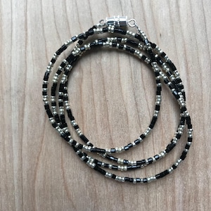 Hidden message morse code wrap bracelet, black and silver