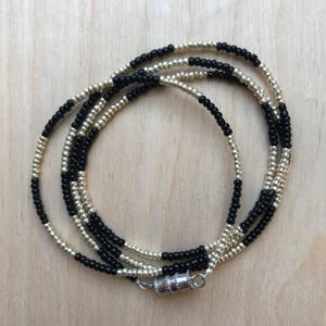 Half inch measured wrap bracelet, black and silver, wearable knitter&#39;s jewelry