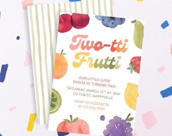 Two-tti Frutti Birthday Invitation Template | Editable Canva Design | Instant Download