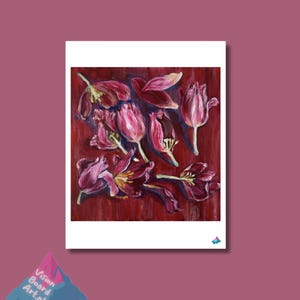 Peinture fleurs tulipes - Poster imprimé mat premium - Cadeau de pendaison de crémaillère art Fengshui