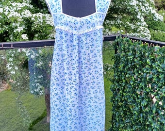 Sleeveless flower pattern cotton nightgown, below the knee, lightweight cozy sleepwear.