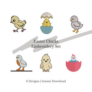 Easter Chicks Embroidery Set, 6 Designs, Digital Download, Cute Chick Machine Embroidery