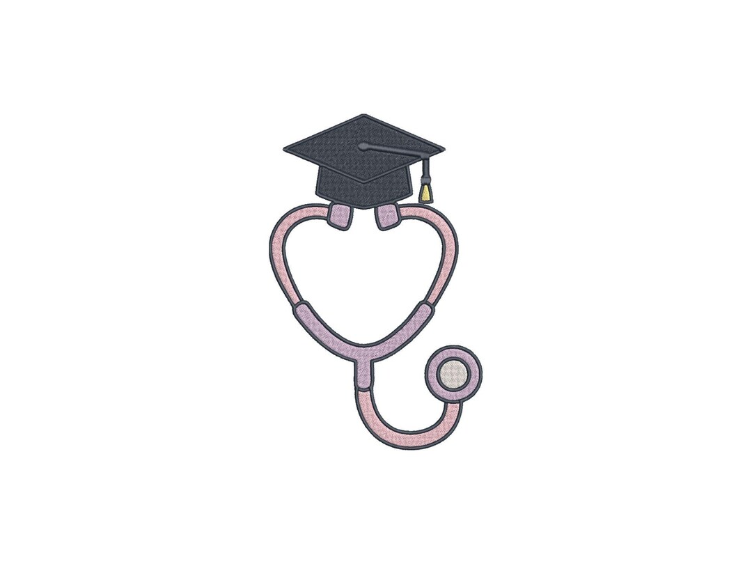 Heart Stethoscope Graduation Cap Embroidery Design - Medical Nurse ...