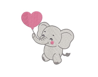 Elephant Embroidery Design: Heart Balloon, Nursery Decor (Digital Download)