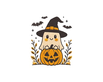 Witch Ghost Embroidery Design | Halloween Pumpkin (Digital File