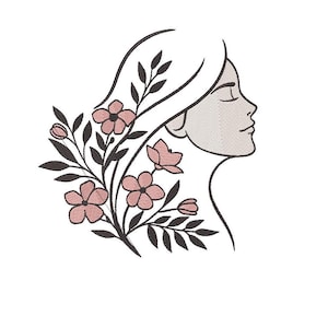 Serene Flower Lady Machine Embroidery Design, 5 Sizes, Instant Download