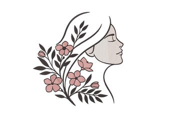 Serene Flower Lady Machine Embroidery Design, 5 Sizes, Instant Download
