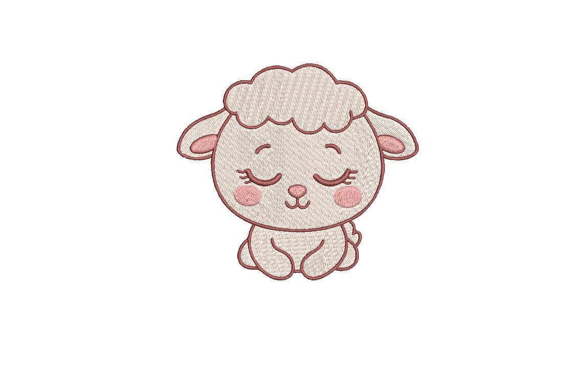 Little Lamb Embroidery Design – Cute Baby Animal Applique File – Kawaii Sheep Digital Download for Machine Embroidery