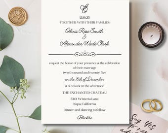 Black Tie Wedding Invitation Template | Elegant, Timeless (Digital Download)