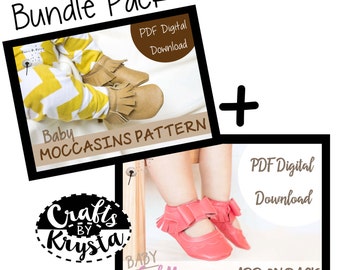 SPECIAL OFFER! Bundle Pack- Leather Moccasin Sewing Pattern - Baby Shoe Pattern - Bow Moccasin - Instant pdf digital download