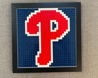Philadelphia Phillies Pixelated Brick Wall Art Framed