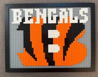 Cincinnati Bengals Pixelated Brick Wall Art Framed