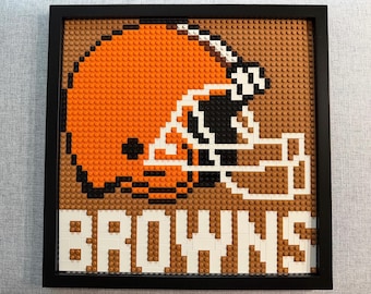 Cleveland Browns Pixelated Brick Wall Art Framed