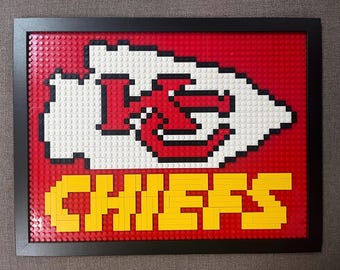 Kansas City Chiefs Pixelated Brick Wall Art Framed