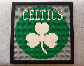 Boston Celtics Pixelated Brick Wall Art Framed
