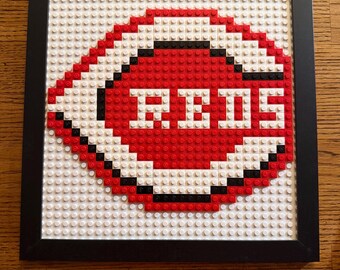 Cincinnati Reds Pixelated Brick Wall Art Framed