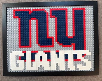 New York Giants Pixelated Brick Wall Art Framed