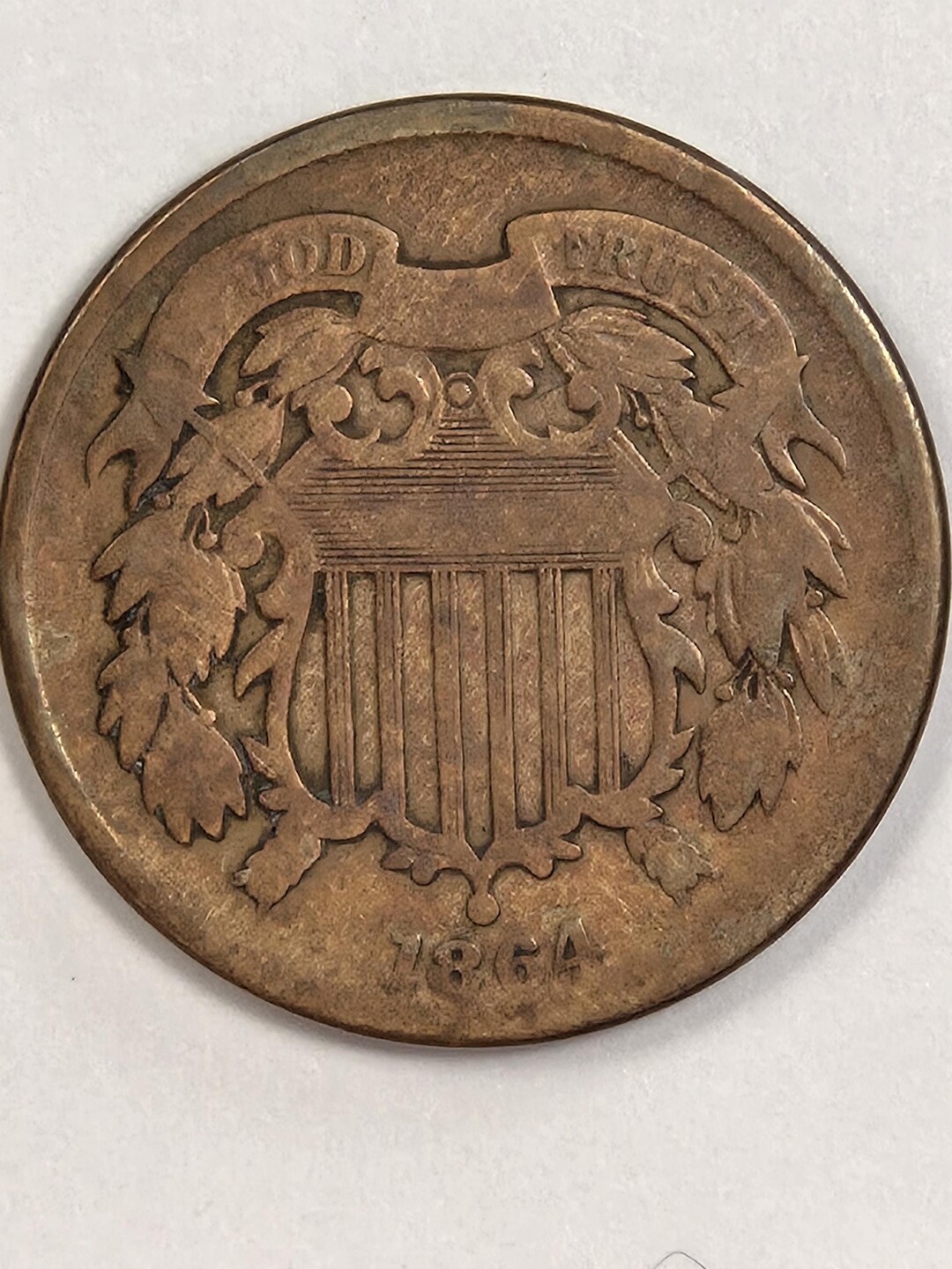 1864 Two-cent Coin Large Motto Philadelphia Mint Very Good Condition ...
