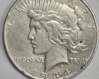 1934 Peace Dollar 90% Silver Denver Mint Micro D AU Condition