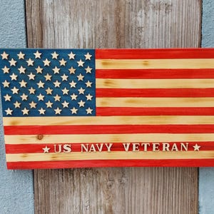 small wood american flag with &quot;US Navy Veteran&quot;