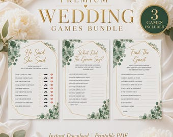 Bridal Shower Games Bundle – Eucalyptus Gold He Said She Said, Find Guest (Instant Download)