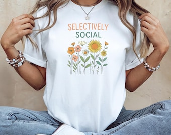 Selectively Social Floral Tee: Introvert Graphic T-Shirt