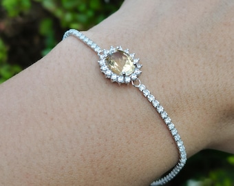 Pulsera de citrino y girasol de plata, pulsera de piedras preciosas florales naturales, joyería inspirada en la naturaleza