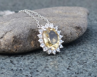 Collar de citrino y girasol de plata, delicado colgante de cristal con flores, joyería de plantas naturales.