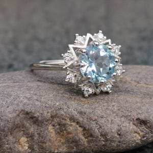 Silver Snowflake Topaz Ring, Adjustable Ring, Delicate Sterling Silver Snowflake Winter Ring, Natural Blue Topaz Gemstone Ring, Gift for Her
