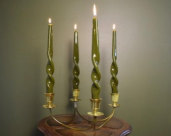 Vintage Brass Four-Arm Candelabra | Curved Mid Century Candle Holder | Moody Eclectic Brass Decor